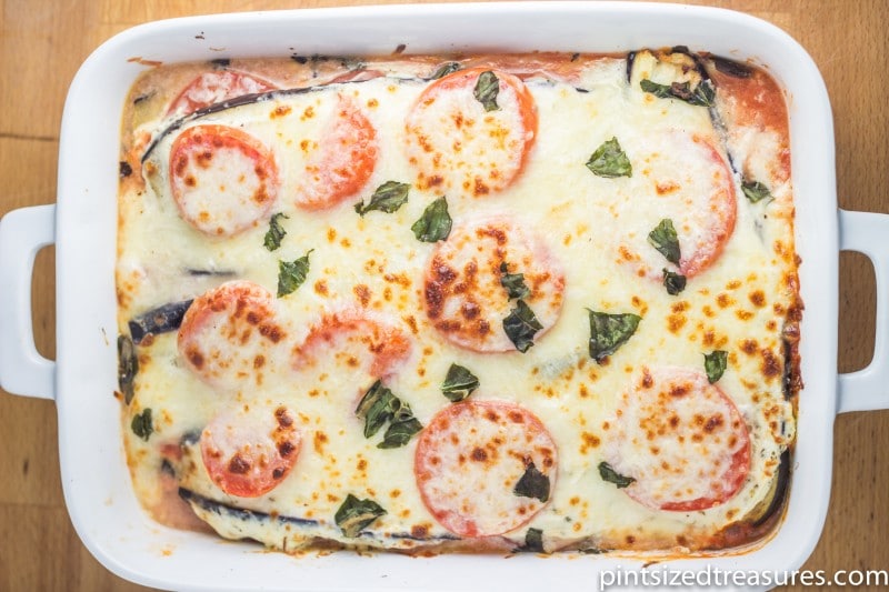 egg plant lasagna recipe in casserole dish