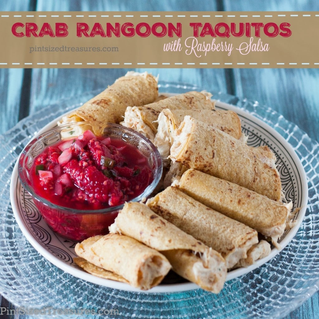 rangoon taquitos with raspberry salsa