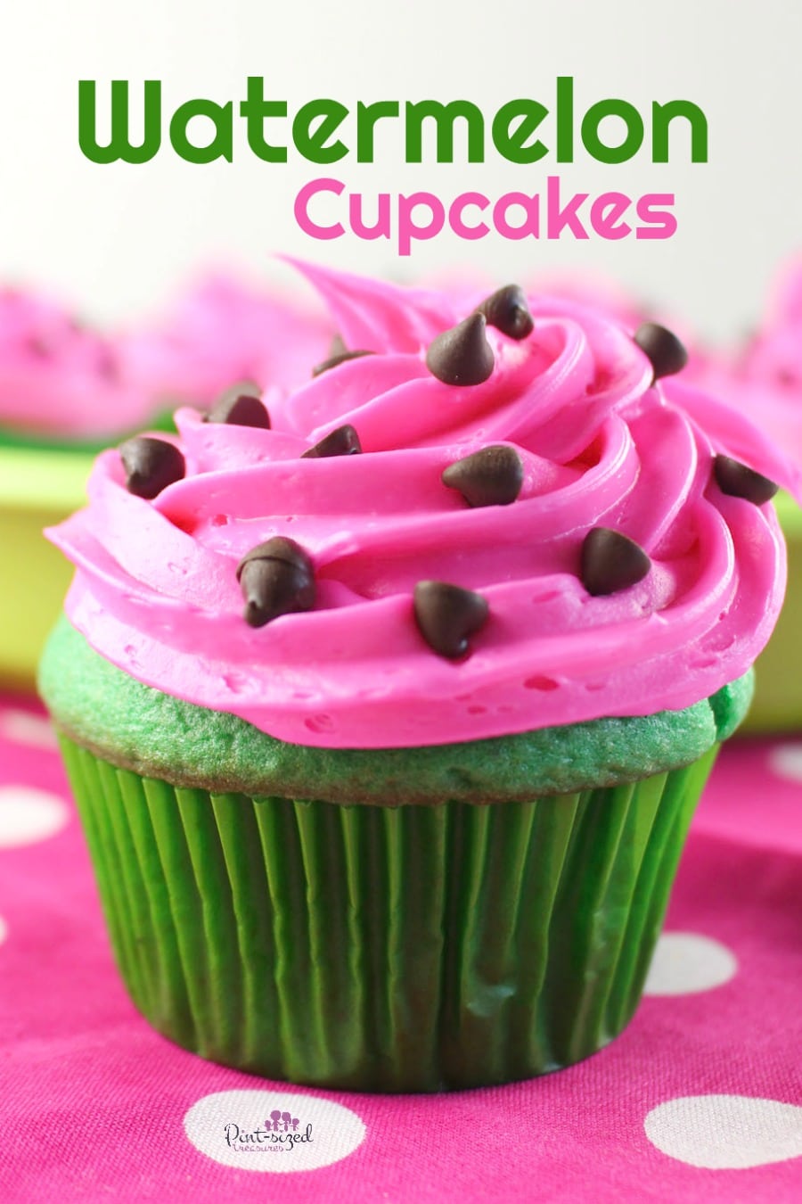 easy watermelon cupcakes on pink table cloth