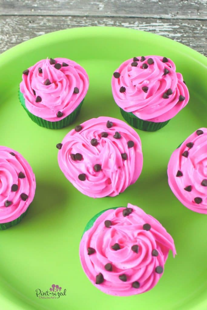 easy watermelon cupcakes on a green plate