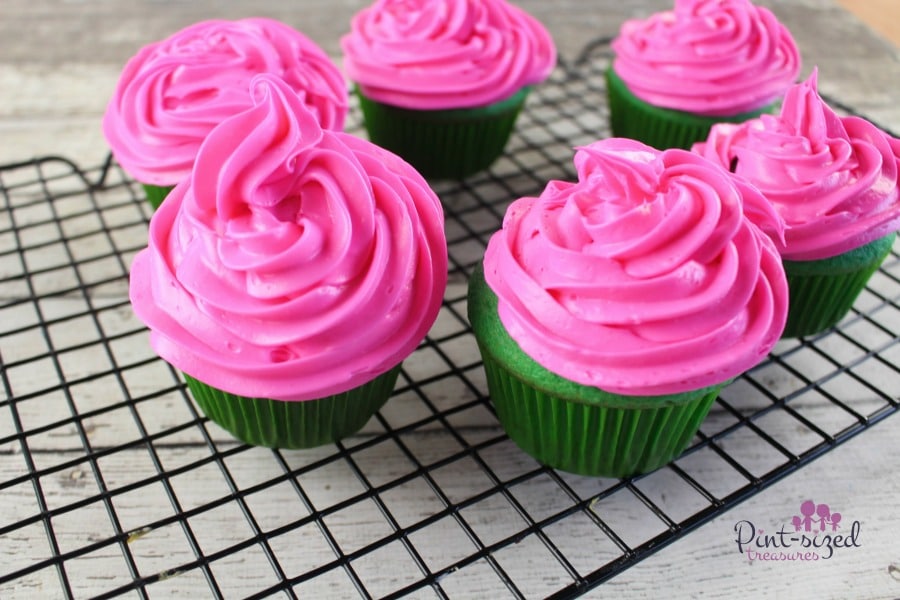 easy watermelon cupcakes being frosted