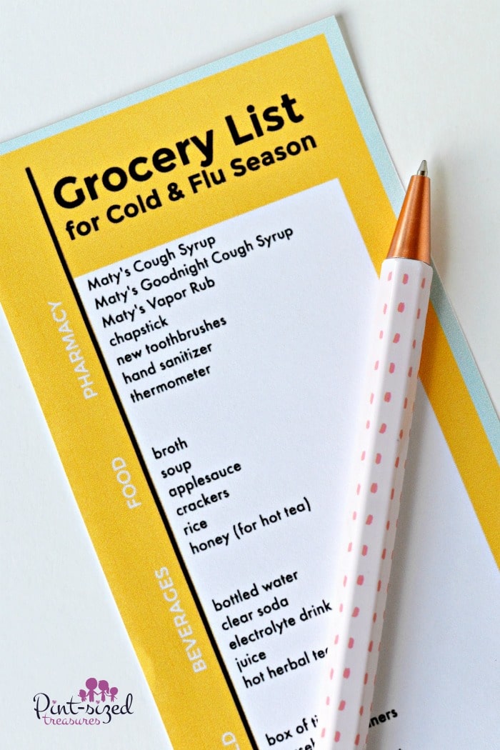 Printable Grocery List that every mom should have during cold and flu season. Life just got easier!