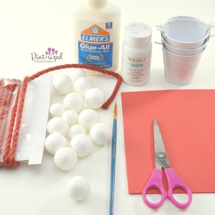 materials needed to make snowball with Christmas ornaments