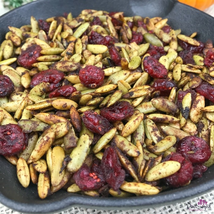 Toasted pumpkin seeds with cranberries and spices