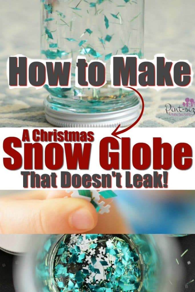 Want to know how to make a Christmas Snow globe that doesn't leak? You'll love this simple, DIY Christmas snow globe that's super simple and looks vibrant, bright and cheery for years of Christmas snow globe fun! #Christmascraft #snowglobe #DIYChristmas #Christmasdecor #homemadeChristmas #easysnowglobe #DIYcrafts #easyChristmascraft #Christmaskidcrafts #craftsforkids