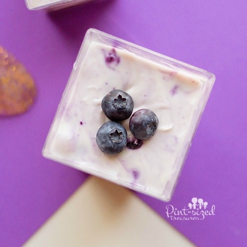 close-up of the no-bake blueberry cheesecake