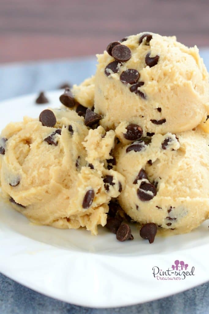 edible chocolate chip cookie dough on white plate