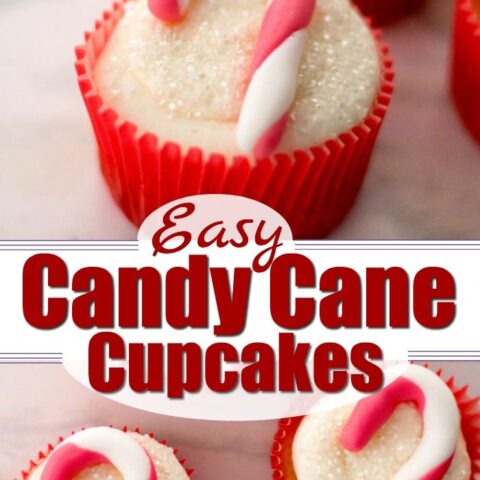 These adorable, candy cane cupcakes are made with fondant and are simple to create for the holidays! #candycanecupcakes #fondant 3fondantcupcakes #easyfondant #easycupcakes #holidaycupcakes #Christmascupcakes