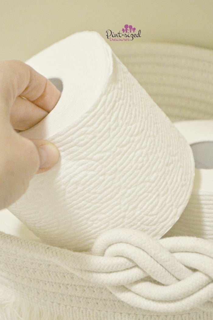 Tip #2 -- to have an easy bathroom cleaning routine, re-stock the toilet paper!