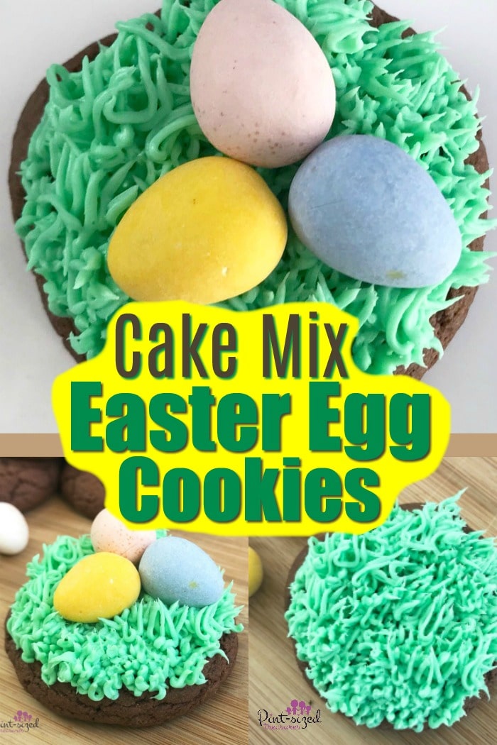 Easter egg cookies that are made from a cake mix! Super easy cookies with tiny Easter eggs!