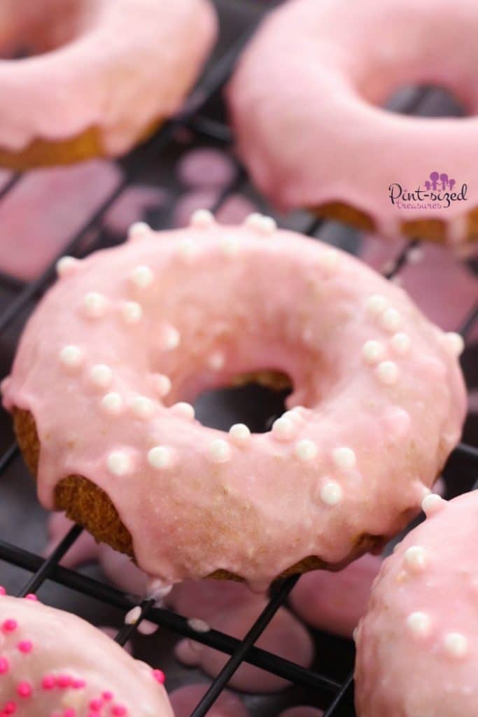 Homemade baked strawberry donuts are SO good and they're not from a cake mix!