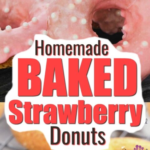 These Homemade baked strawberry donuts are SO good and they're not from a cake mix! These incredibly easy, baked strawberry doughnuts come with a homemade, strawberry glaze that takes them up another notch not the amazing desert scale! #donuts #doughnuts #strawberry #bakeddonuts #easydonutrecipe #doughnutrecipe #bakeddoughnuts #strawberrydessert #strawberrydoughnuts #pintsizedtreasures