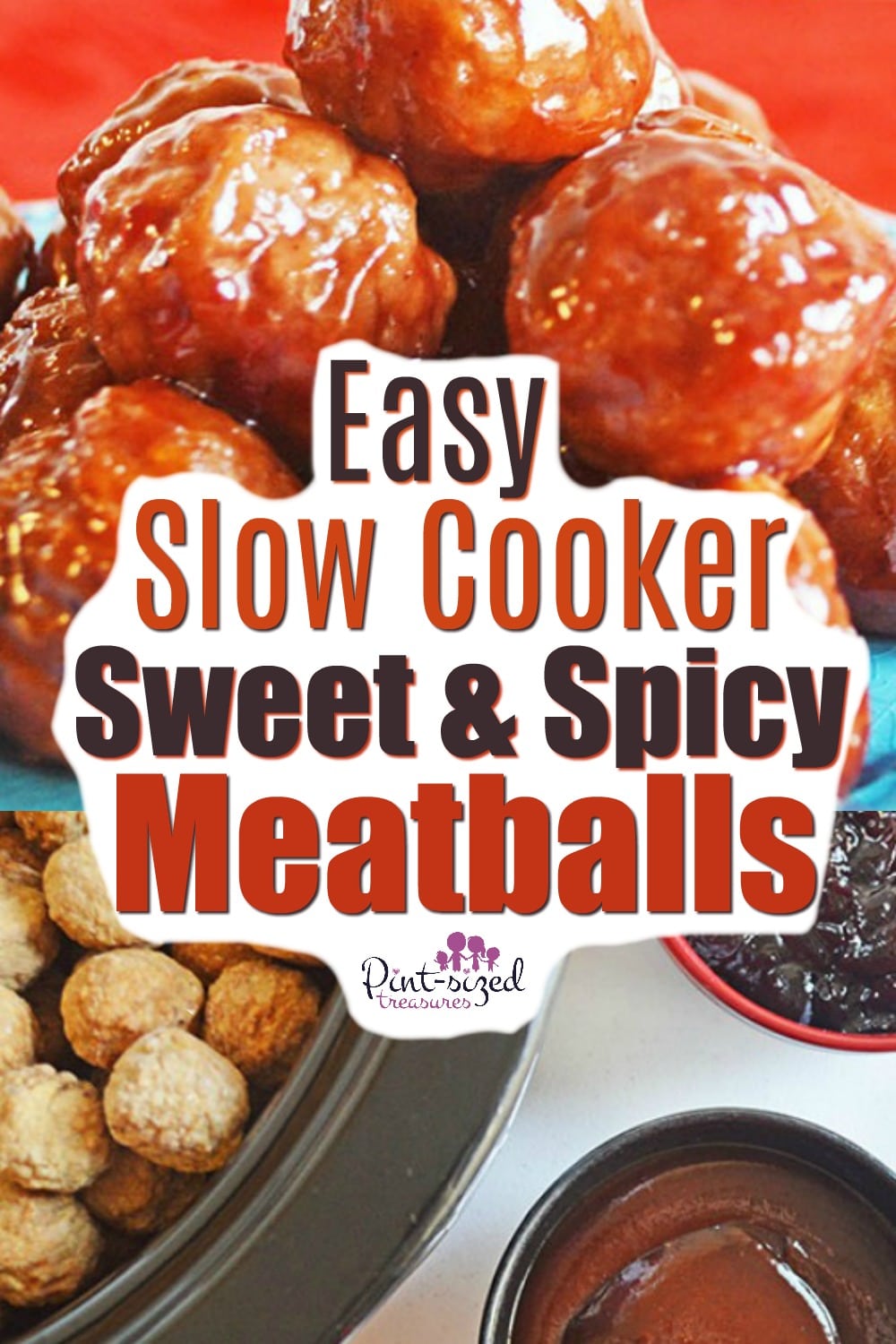 Sweet and Spicy meatballs are tossed in the slow cooker using ready-made meatballs and a handful of ingredient!