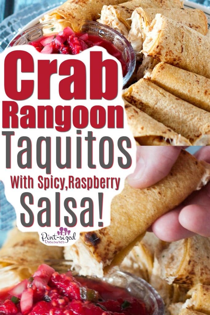 Crab rangoon Taquitos are so simple and good! Your favorite crab rangoon flavors baked into a taquito and served with salsa!