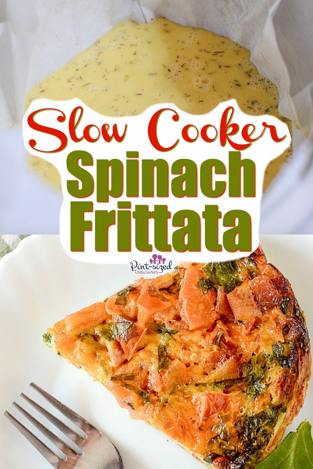 This slow cooker spinach frittata recipe is a simple, crustless quiche that's packed with flavors, seasonings and made in your crock pot!