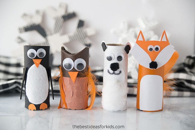 toilet paper rolls made into winter animals craft