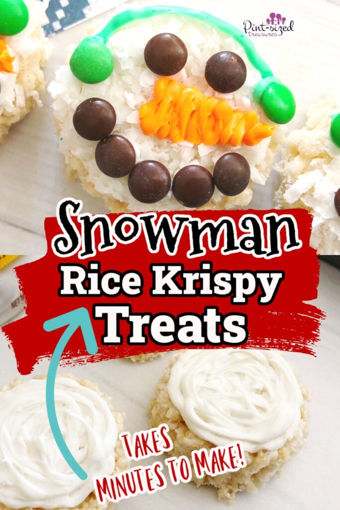 snowman rice Krispy treats on serving plate