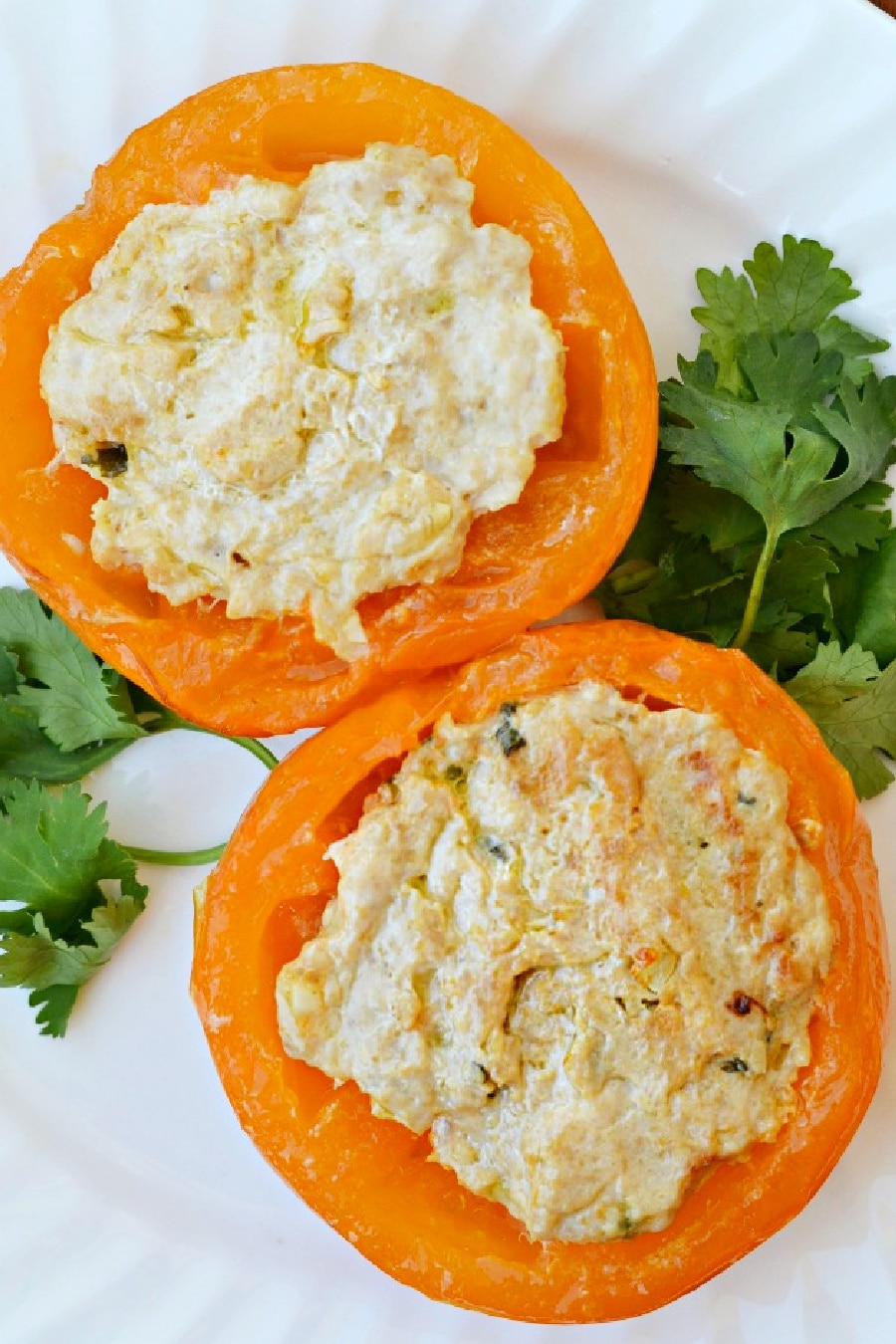 two stuffed tomatoes with turkey