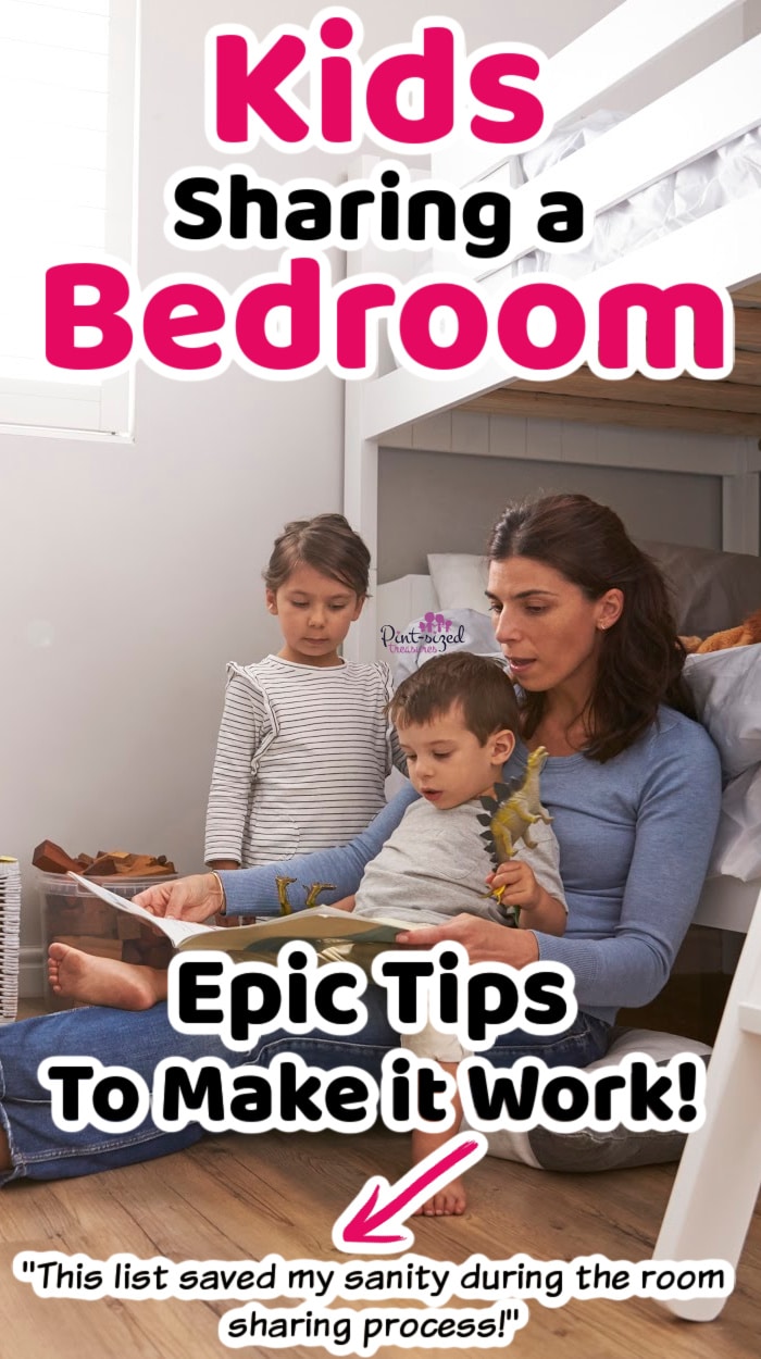mother reading book to two children sharing a bedroom