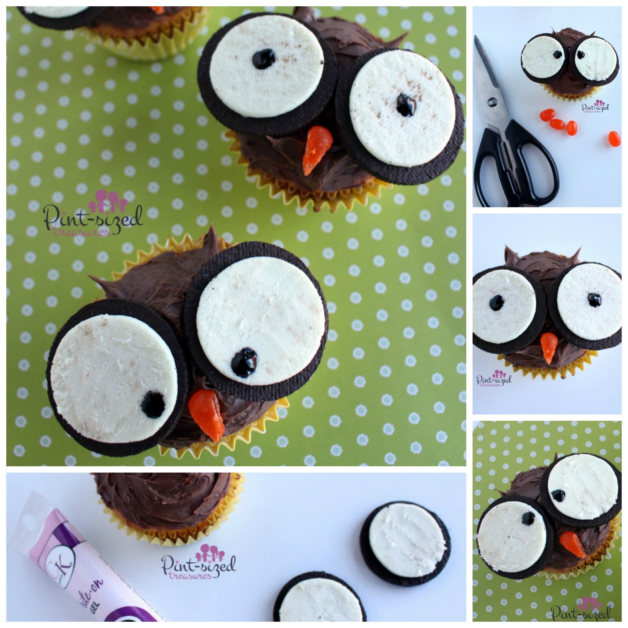 making the owl cupcakes