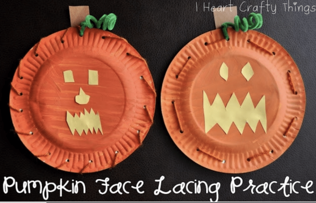 Lacing pumpkins for a pumpkin craft