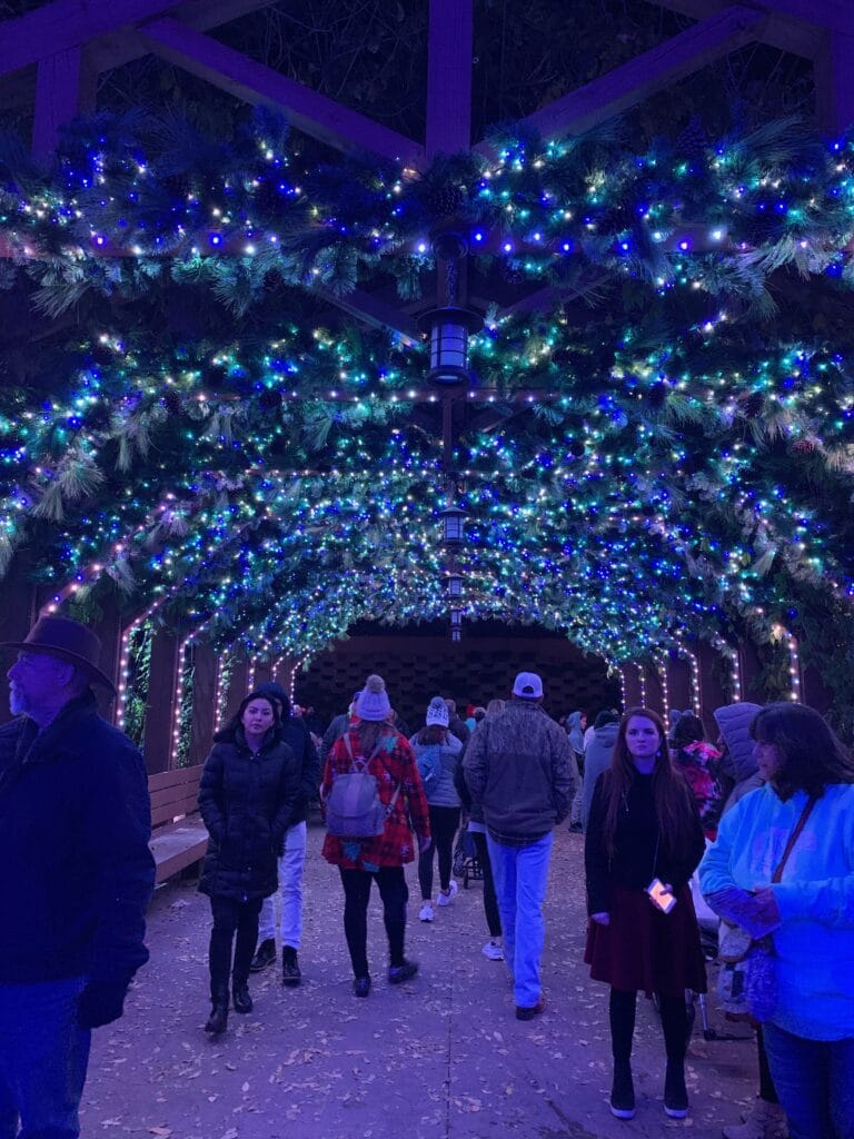 walking under the Christmas lights in Dollywood