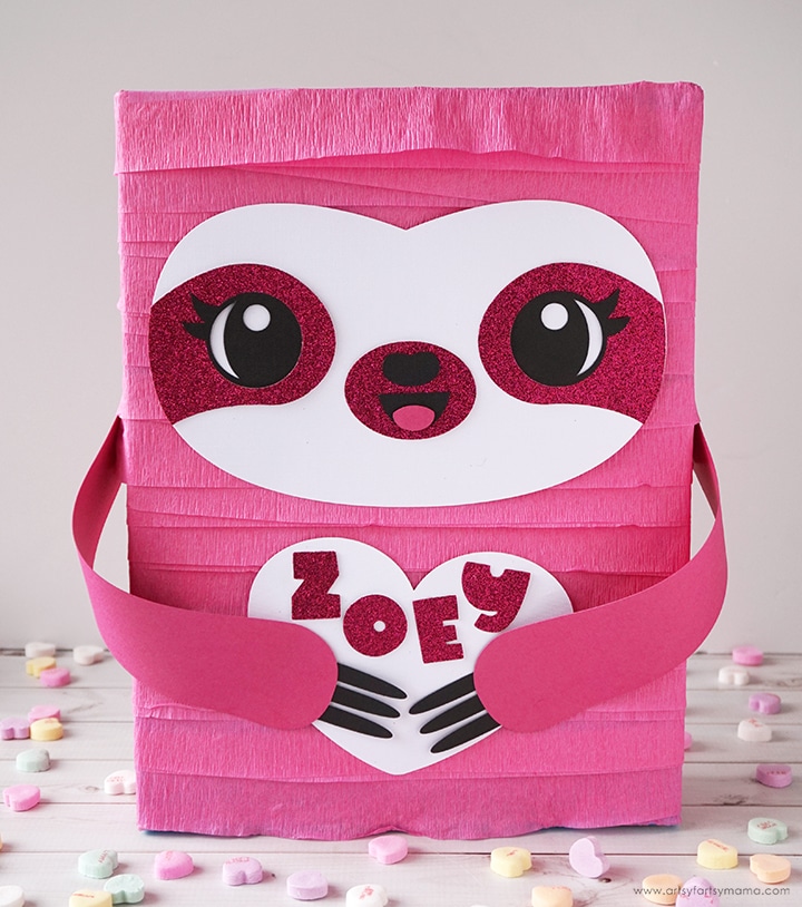 pink sloth mailbox craft for Valentine's Day