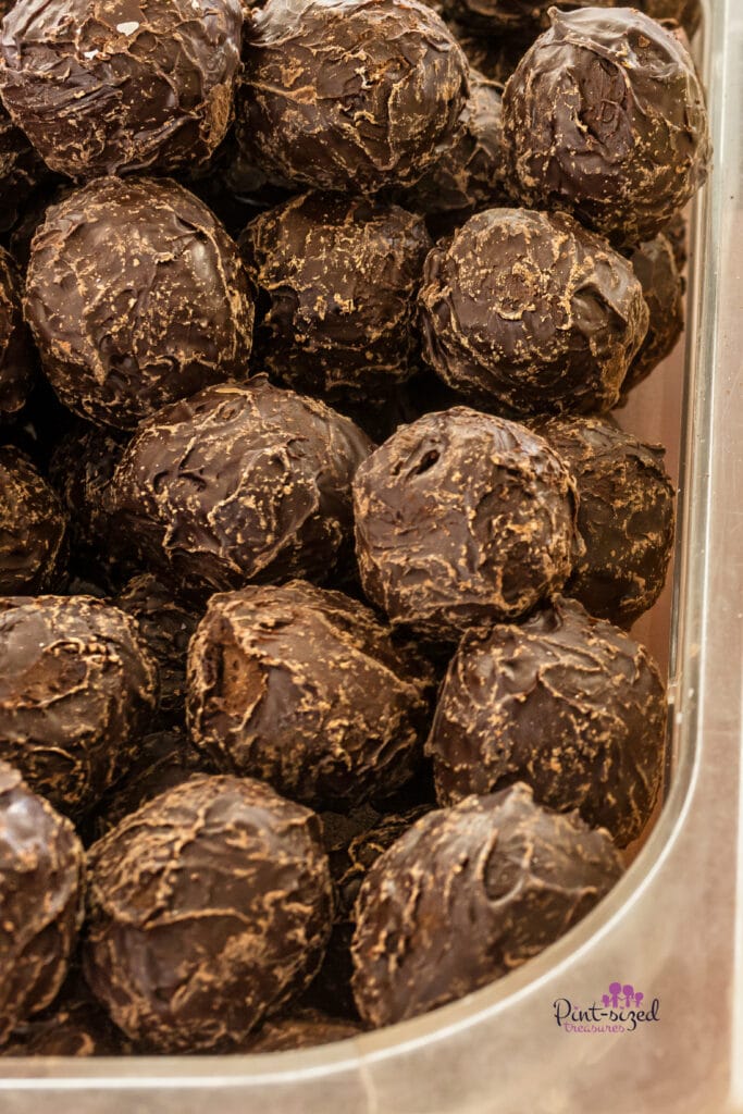 chocolate truffles in container