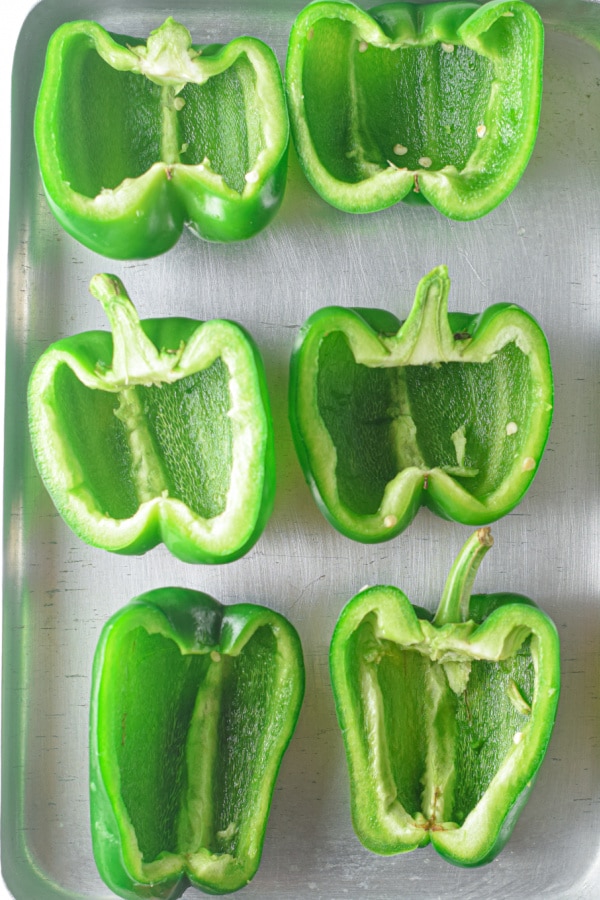 prepping green peppers for air fryer stuffed peppers