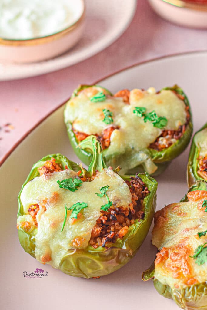 cheesy stuffed peppers made with chicken and rice