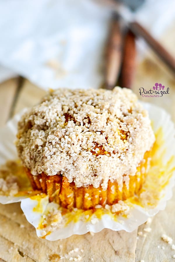 pumpkin muffin topped with homemade streusel