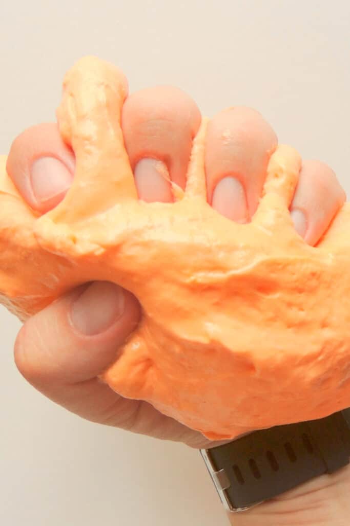 squeezing the puffy pumpkin slime