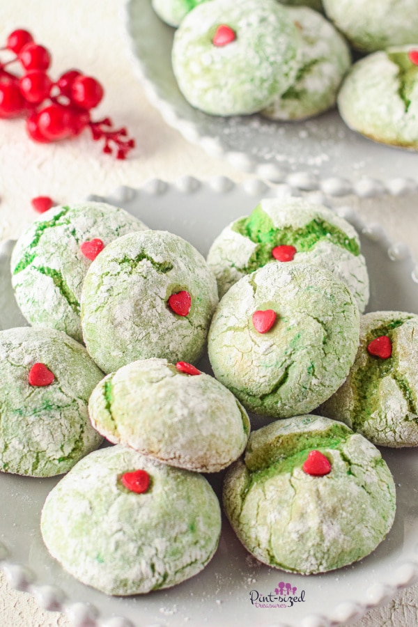 plate of green grinch cookies