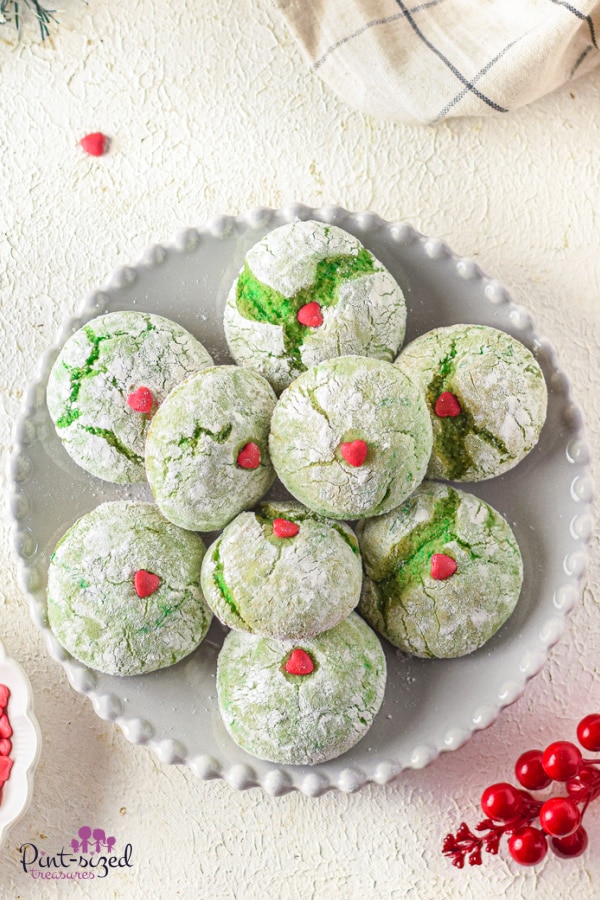 easy grinch cookies recipe on plate