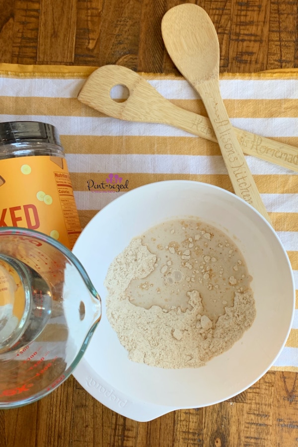 adding oat milk creamer to the banana bread protein mix to make protein muffins