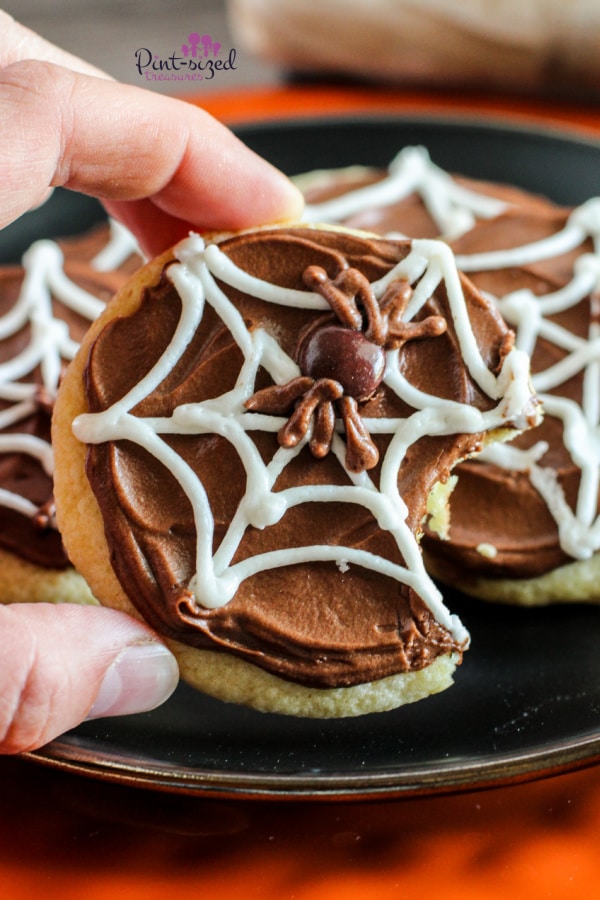 holding a spider web cookie