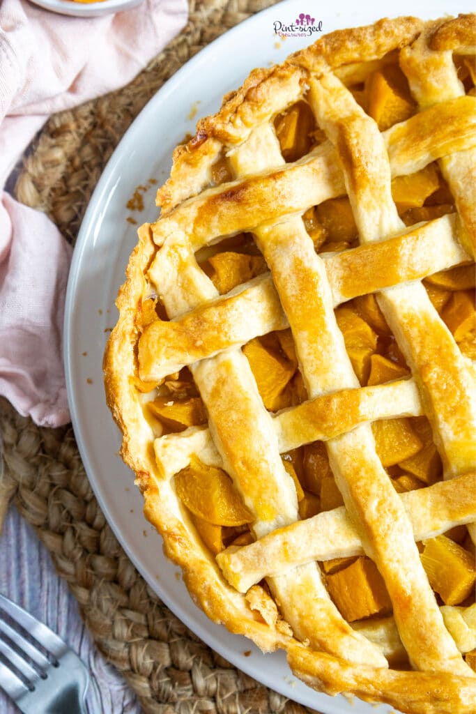 bird's eye view of the homemade peach pie recipe