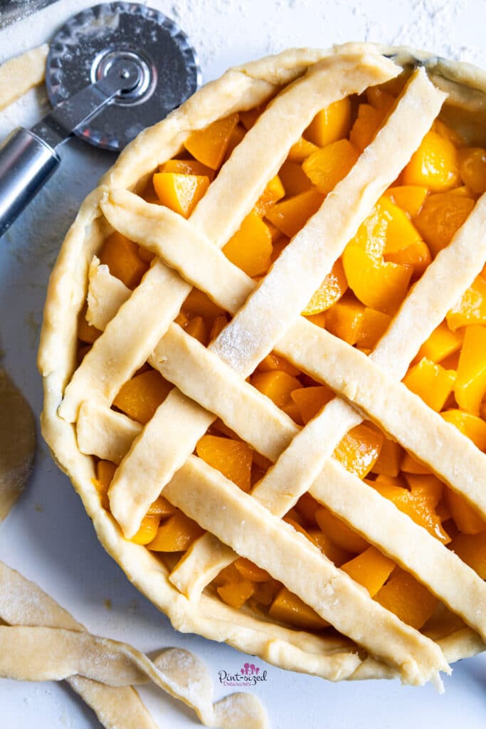 making the lattice crust for peach pie recipe