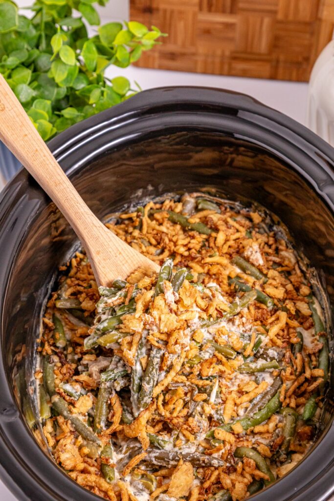 spoonful of slow cooker green bean casserole