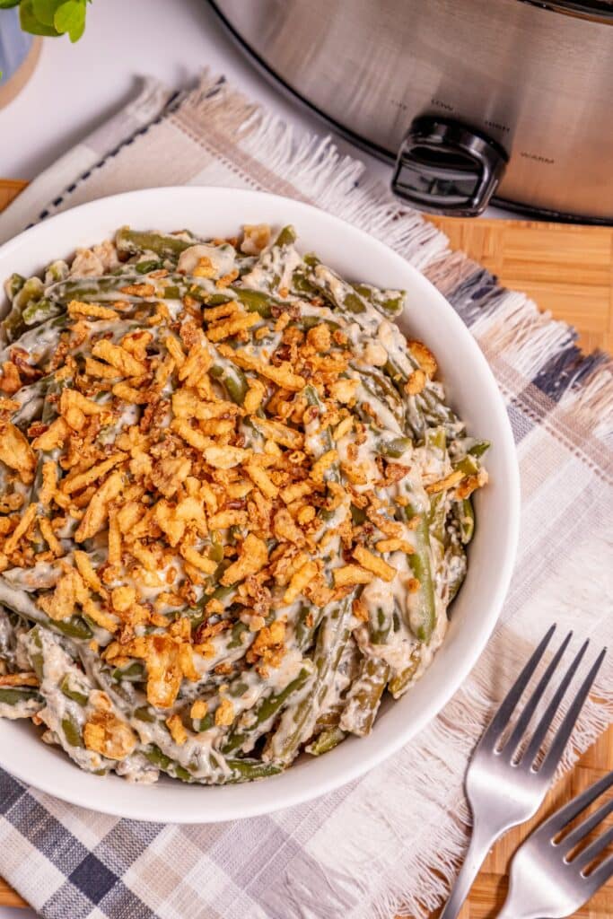serving slow cooker green bean casserole
