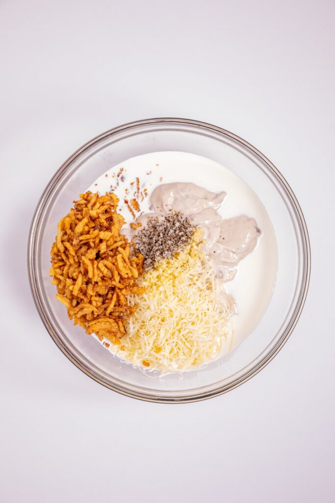mixing ingredients for green bean casserole