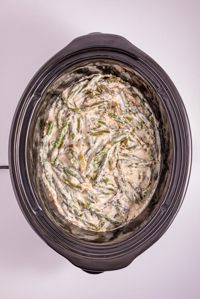 making the green bean casserole in the crock pot