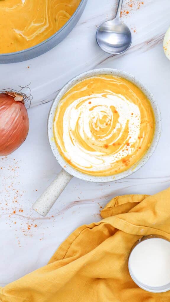 pumpkin soup in serving bowl