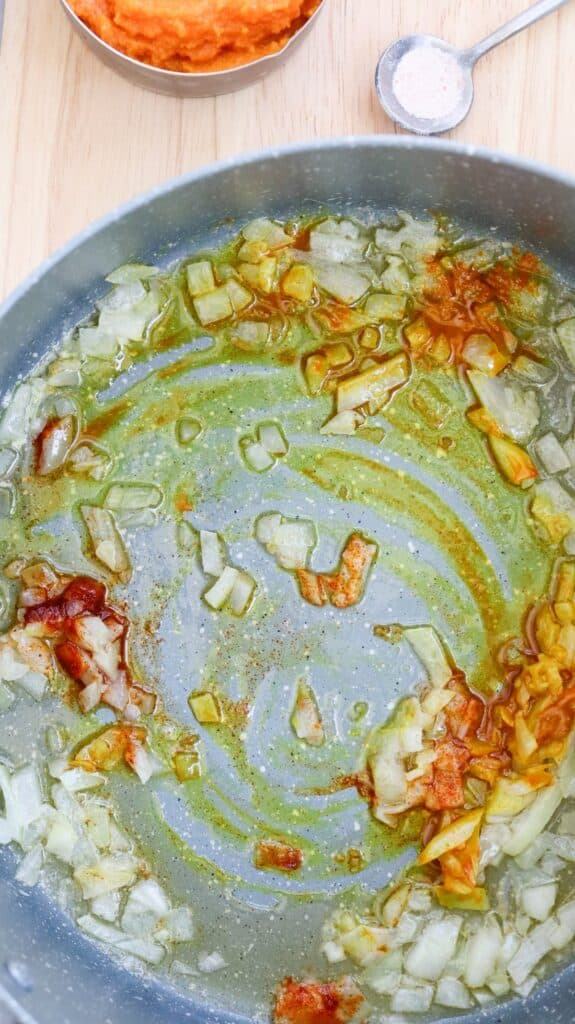making the creamy pumpkin soup