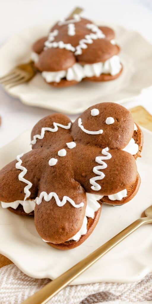 close up of gingerbread man whoopie pie