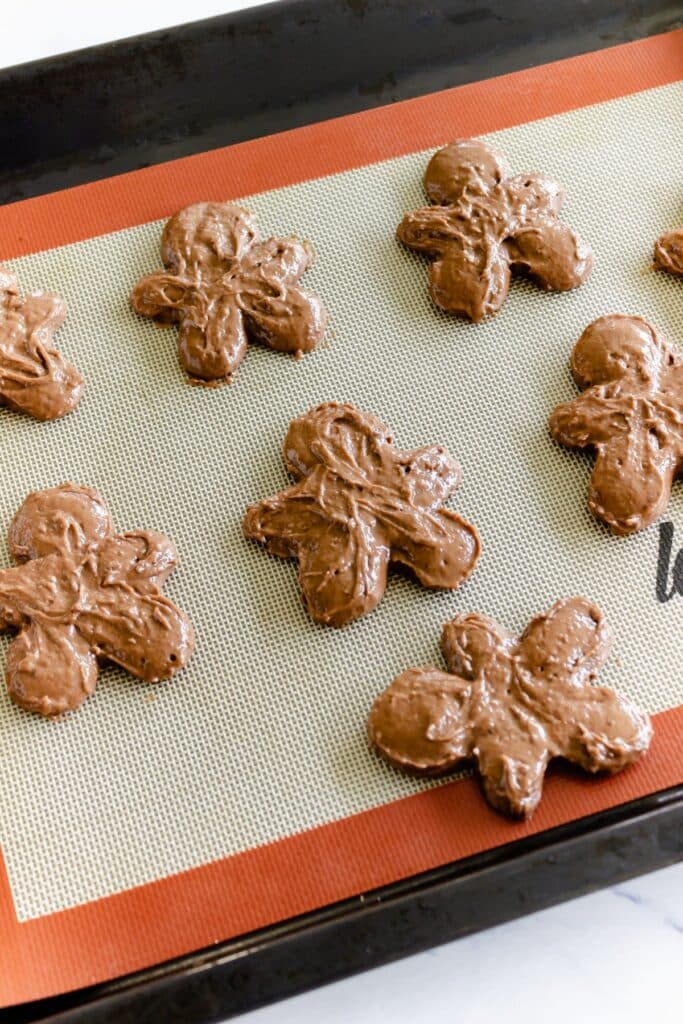 prepping gingerbread men whoopie pies