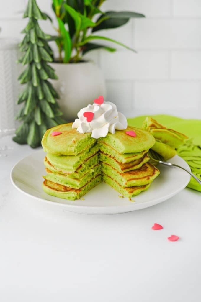 stack of Grinch pancakes for Christmas