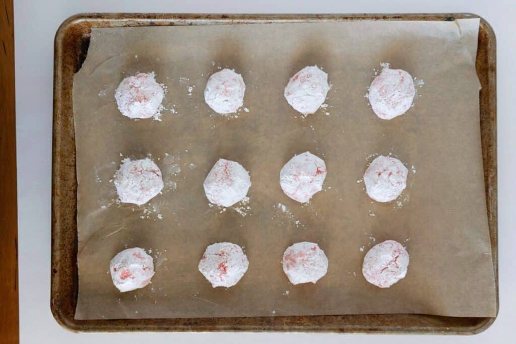 making strawberry crinkle cookies