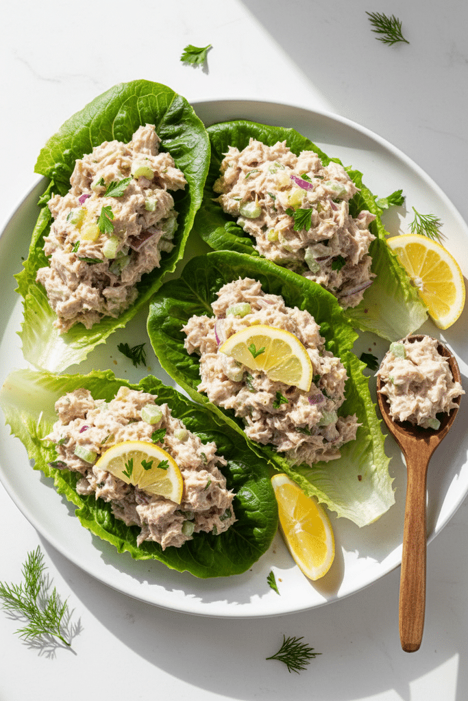 tuna salad wraps in lettuce